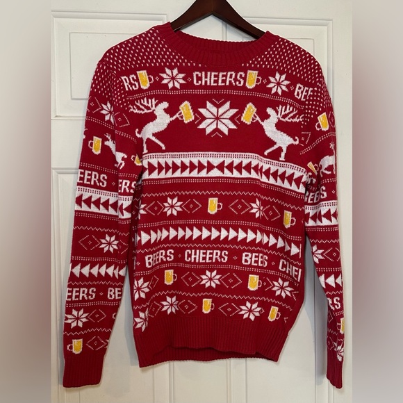 Ugly Christmas Sweater Mens S Beers Cheers Red White Drinks Cocktail Party Funny - Picture 1 of 4
